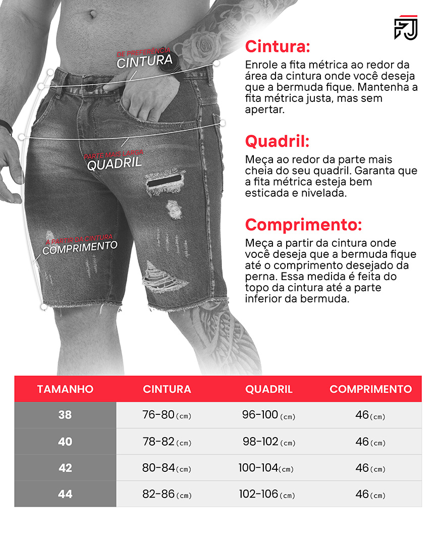 Tabela de medidas shorts sarja